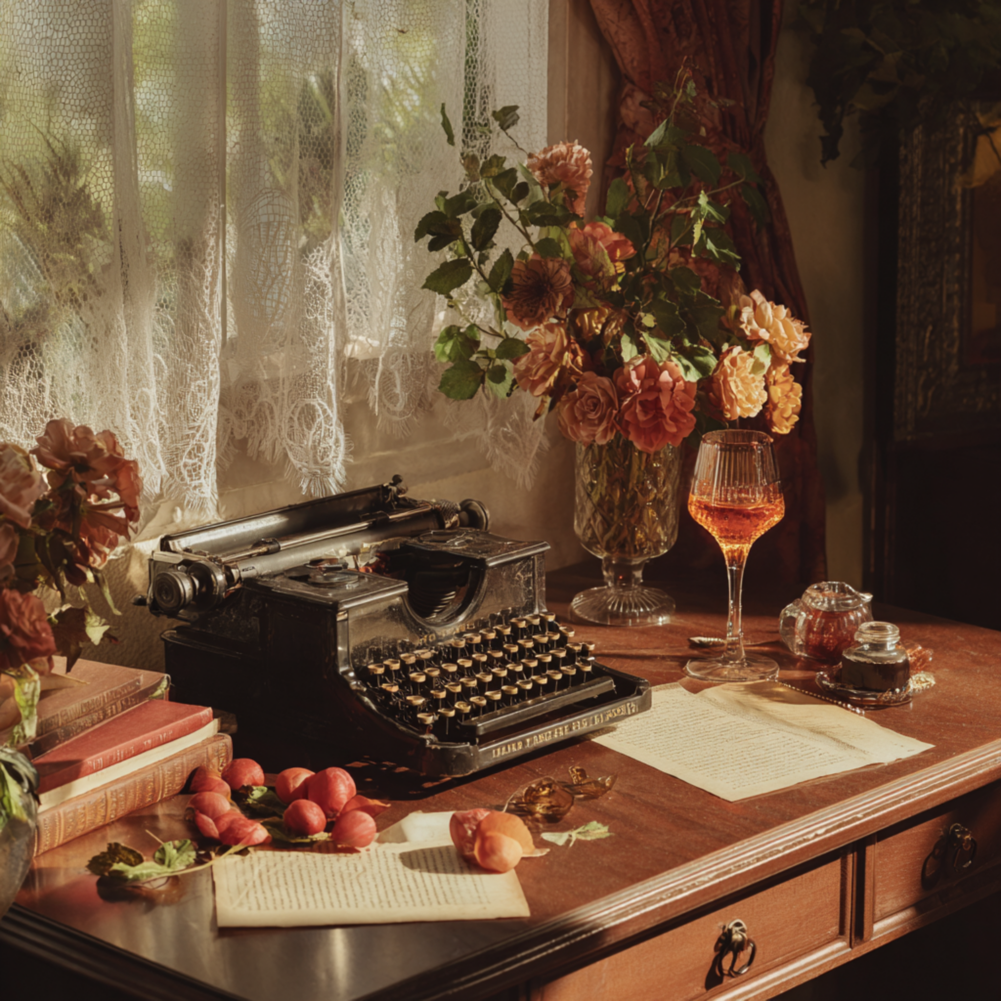 Apricot Wine on Her Typewriter