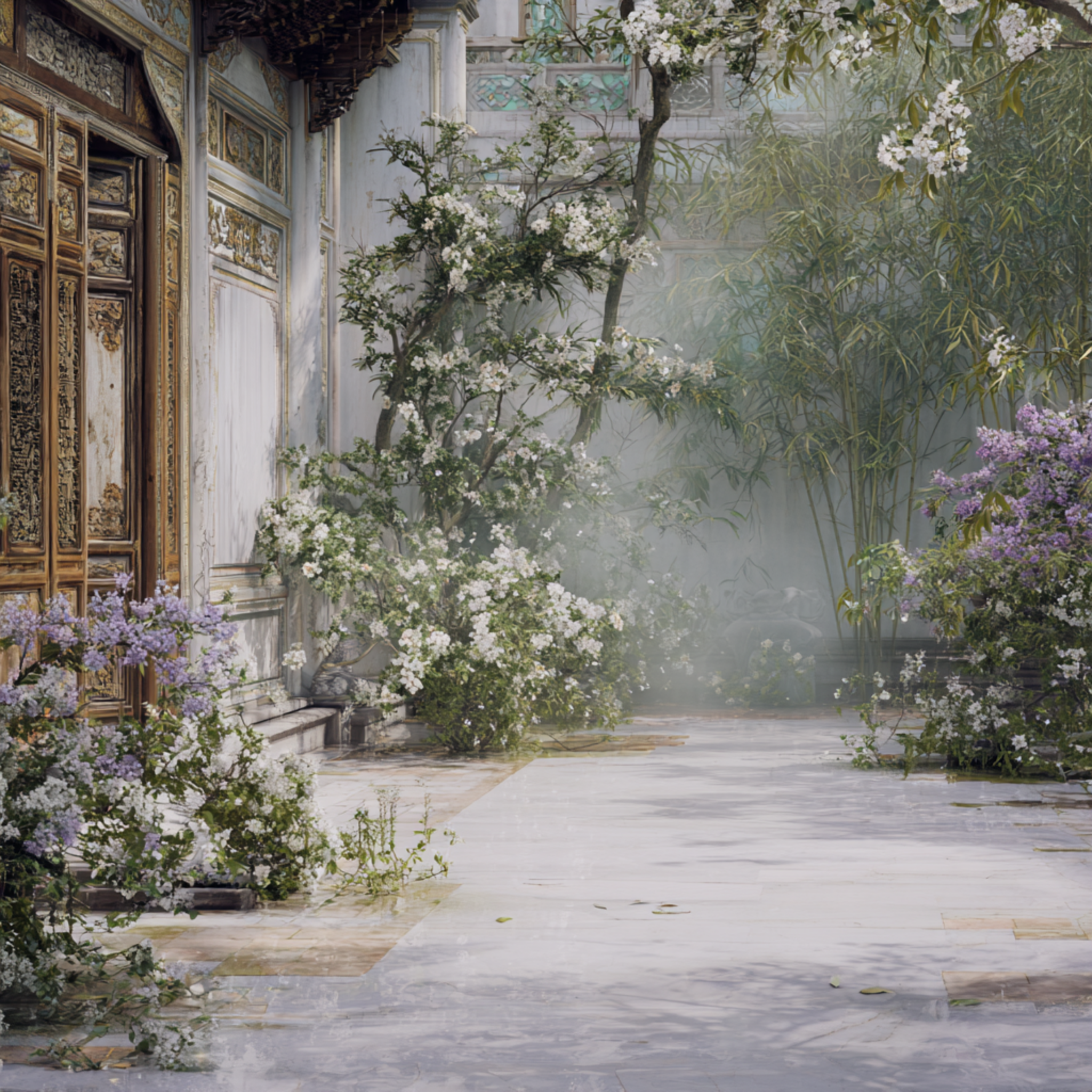 Lilac Flowers on Porcelain Tiles