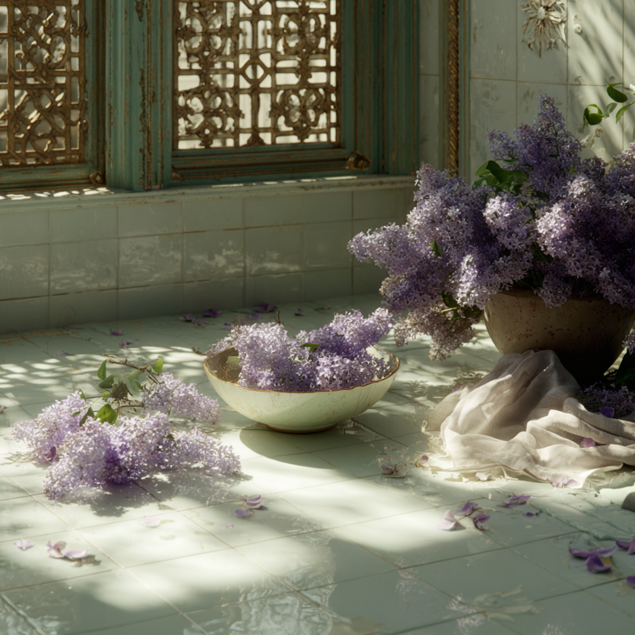 Lilac Flowers on Porcelain Tiles