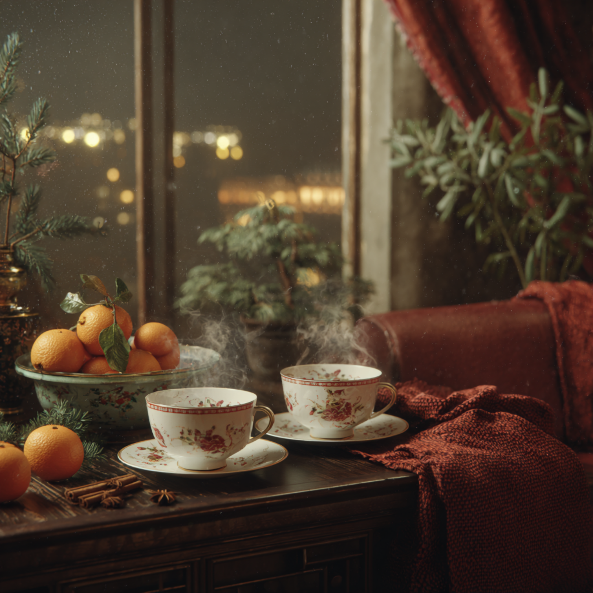 Porcelain Teacups & Red Wool
