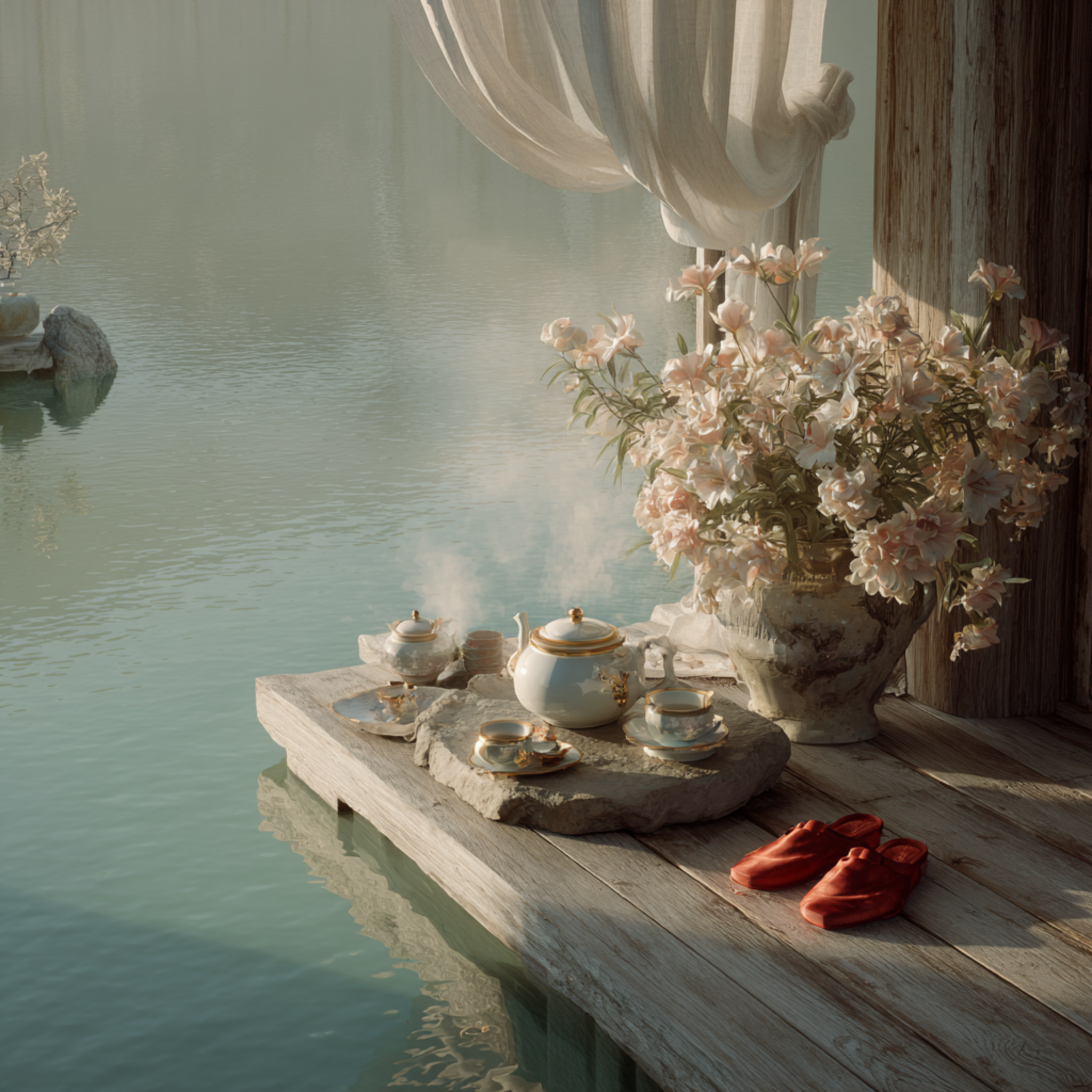 Red Slippers at the Water’s Edge