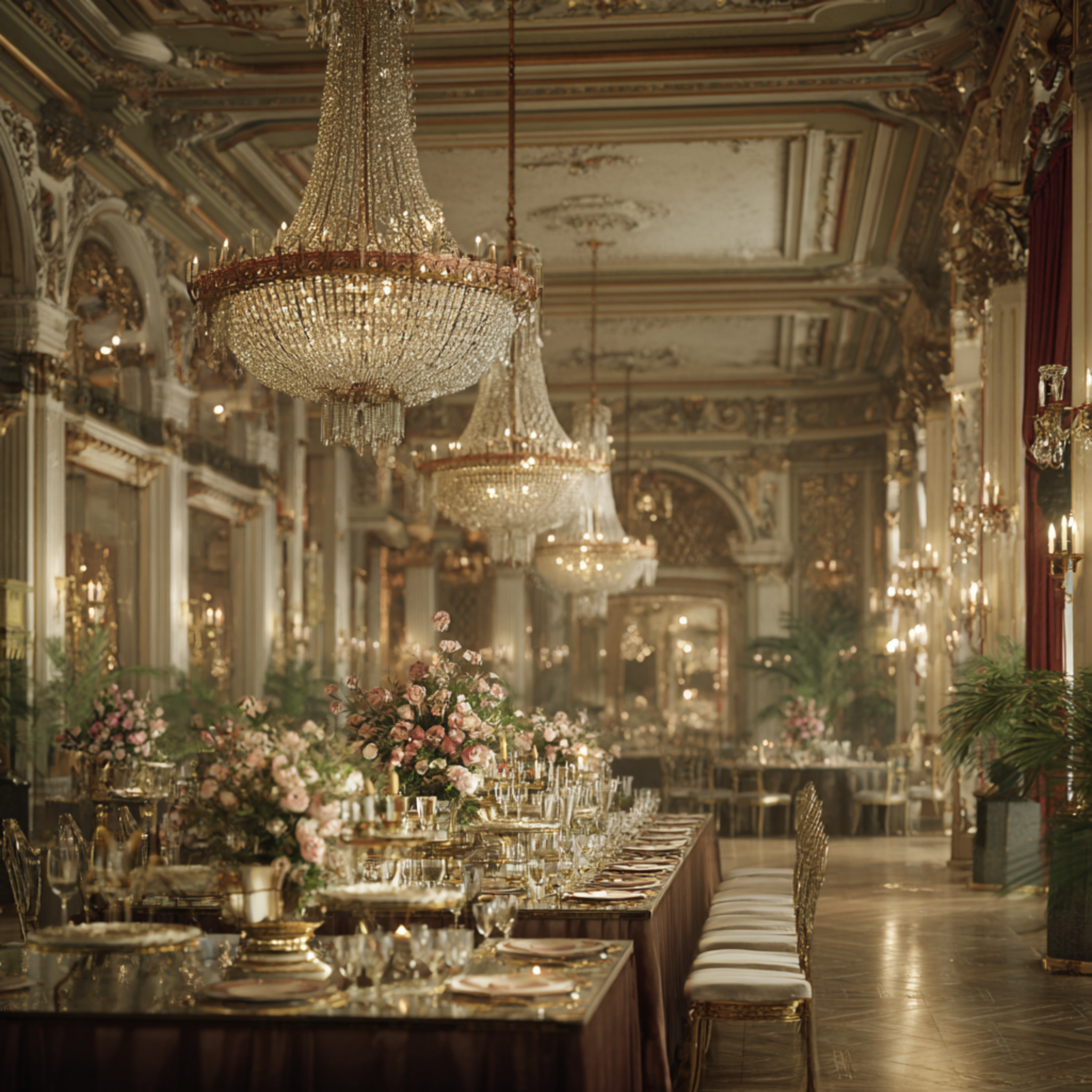 Underneath Ballroom Chandeliers