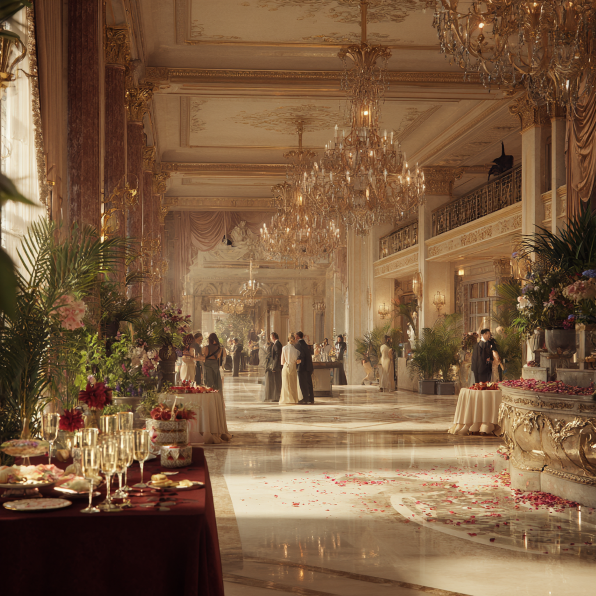 Underneath Ballroom Chandeliers