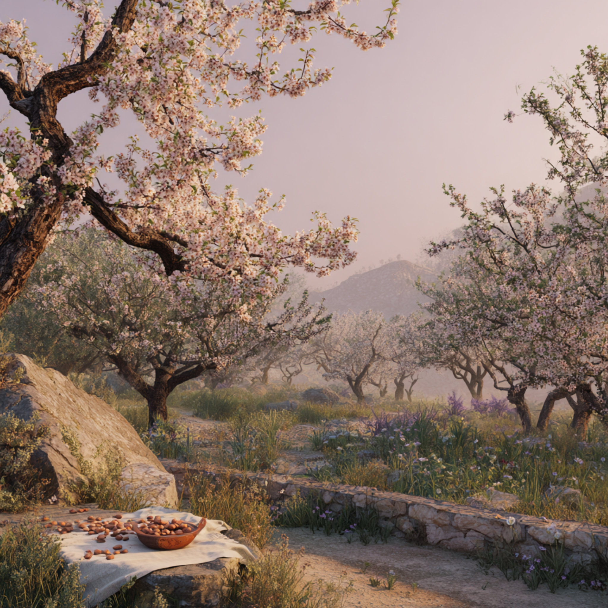 Almonds Under a Lavender Sky