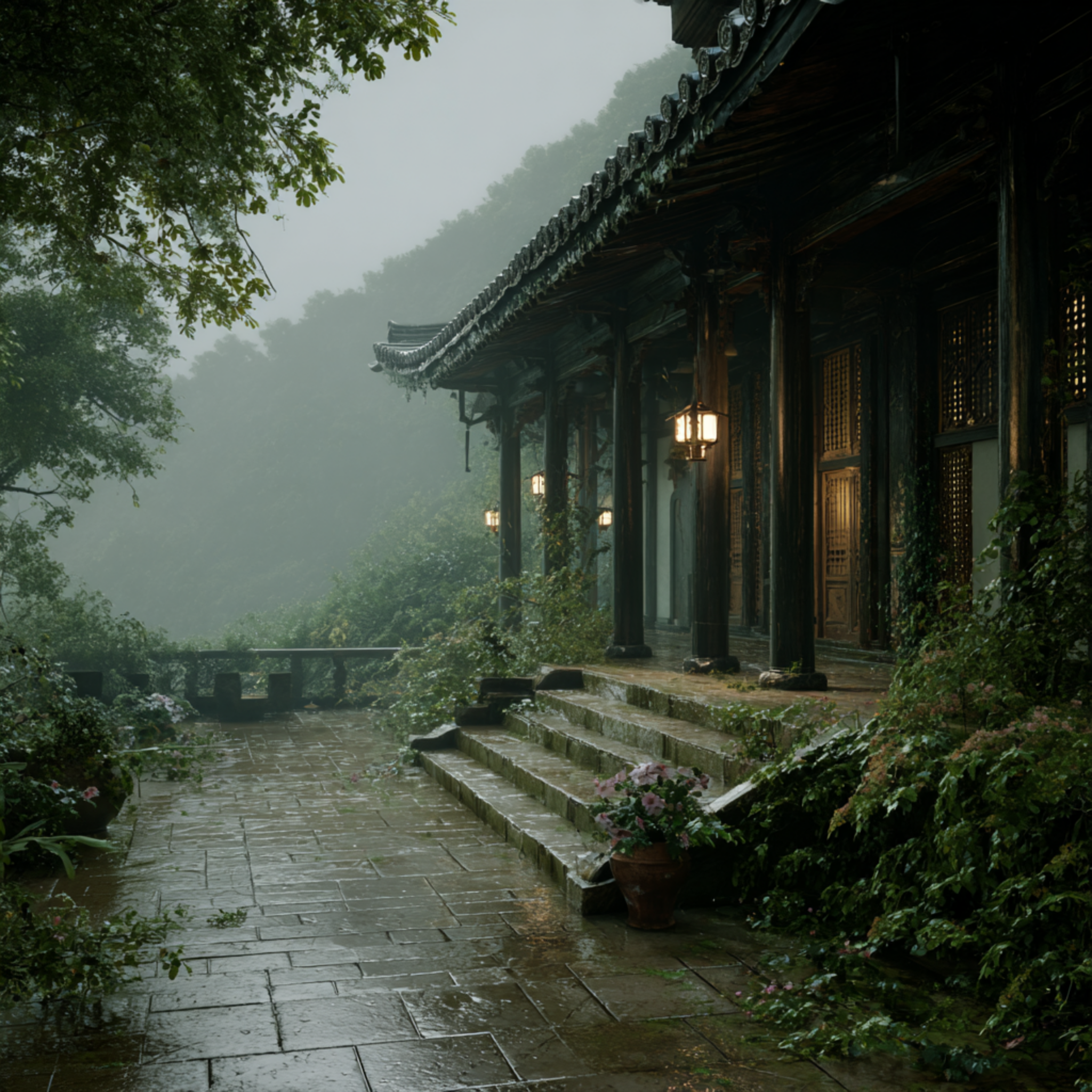Pagoda in the Rain
