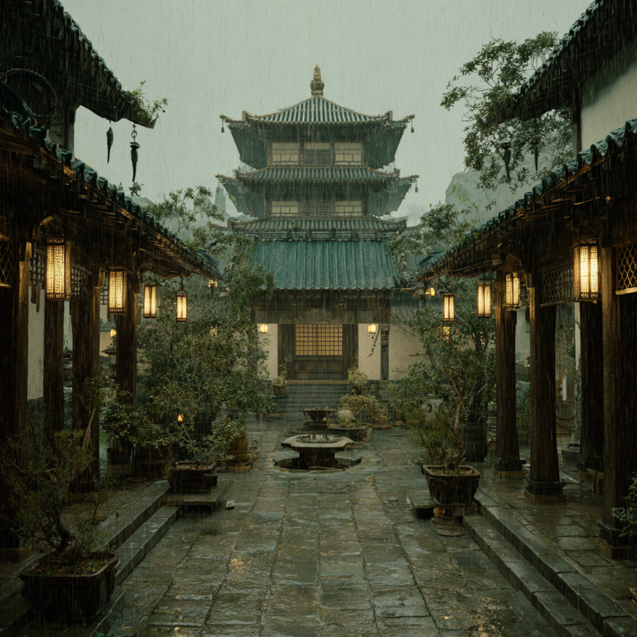 Pagoda in the Rain