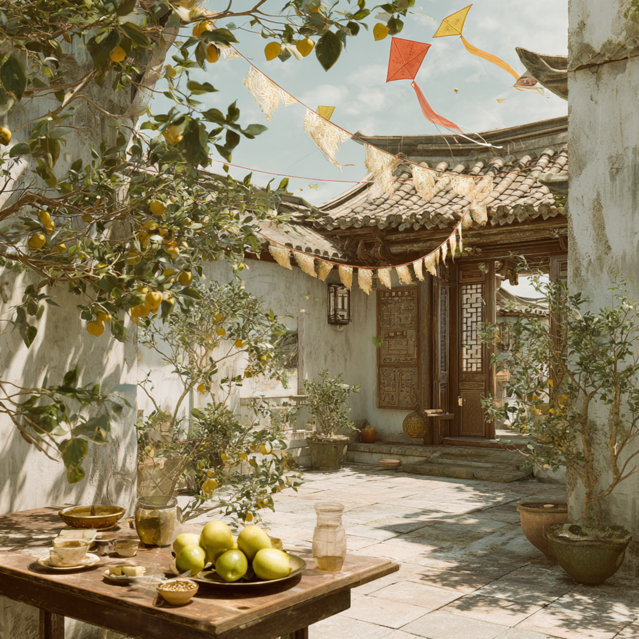 Paper Kites over the Courtyard