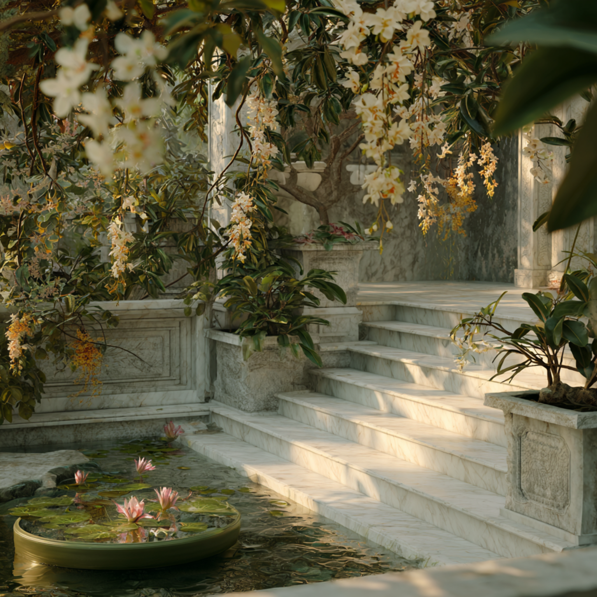 Petals Floating Over Marble