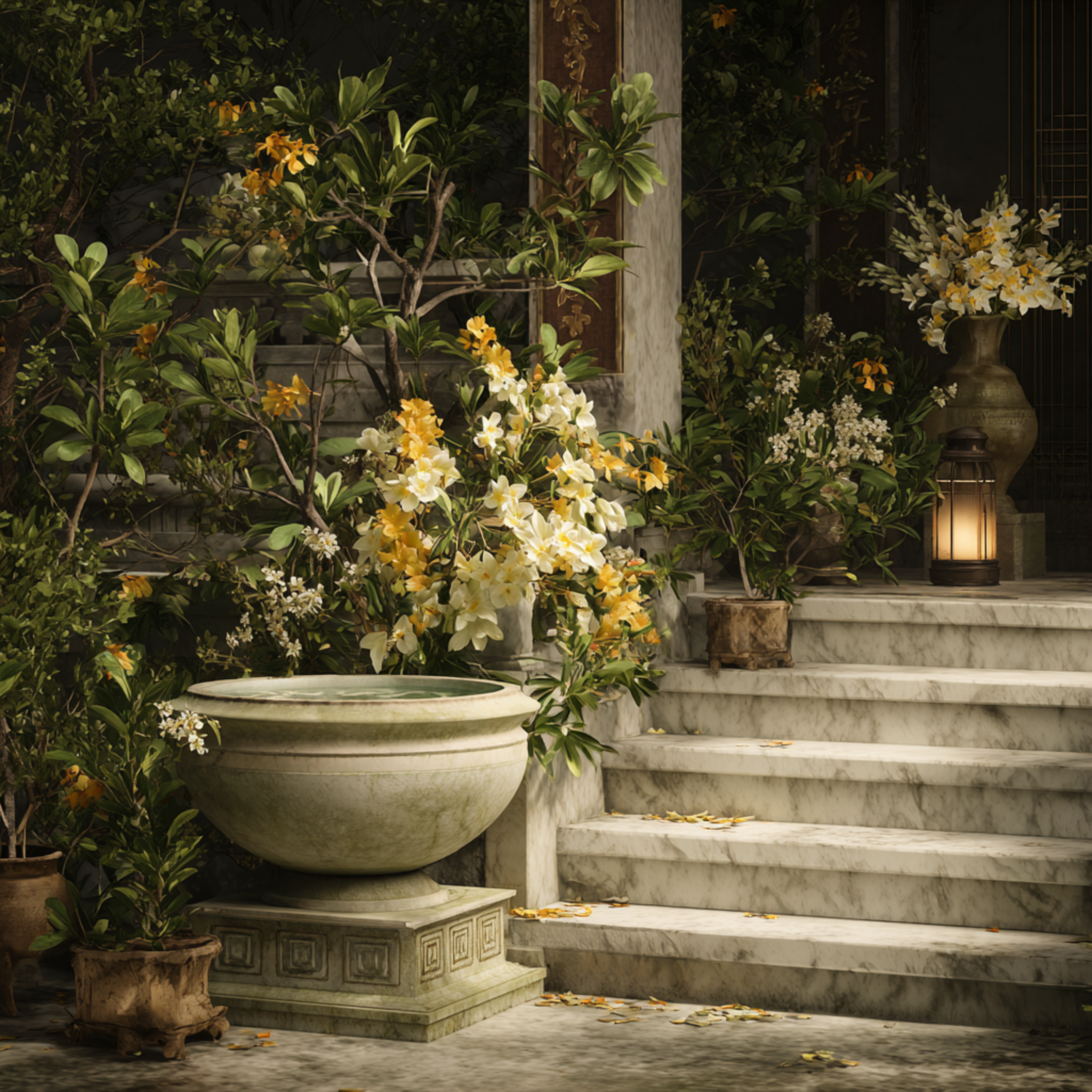 Petals Floating Over Marble