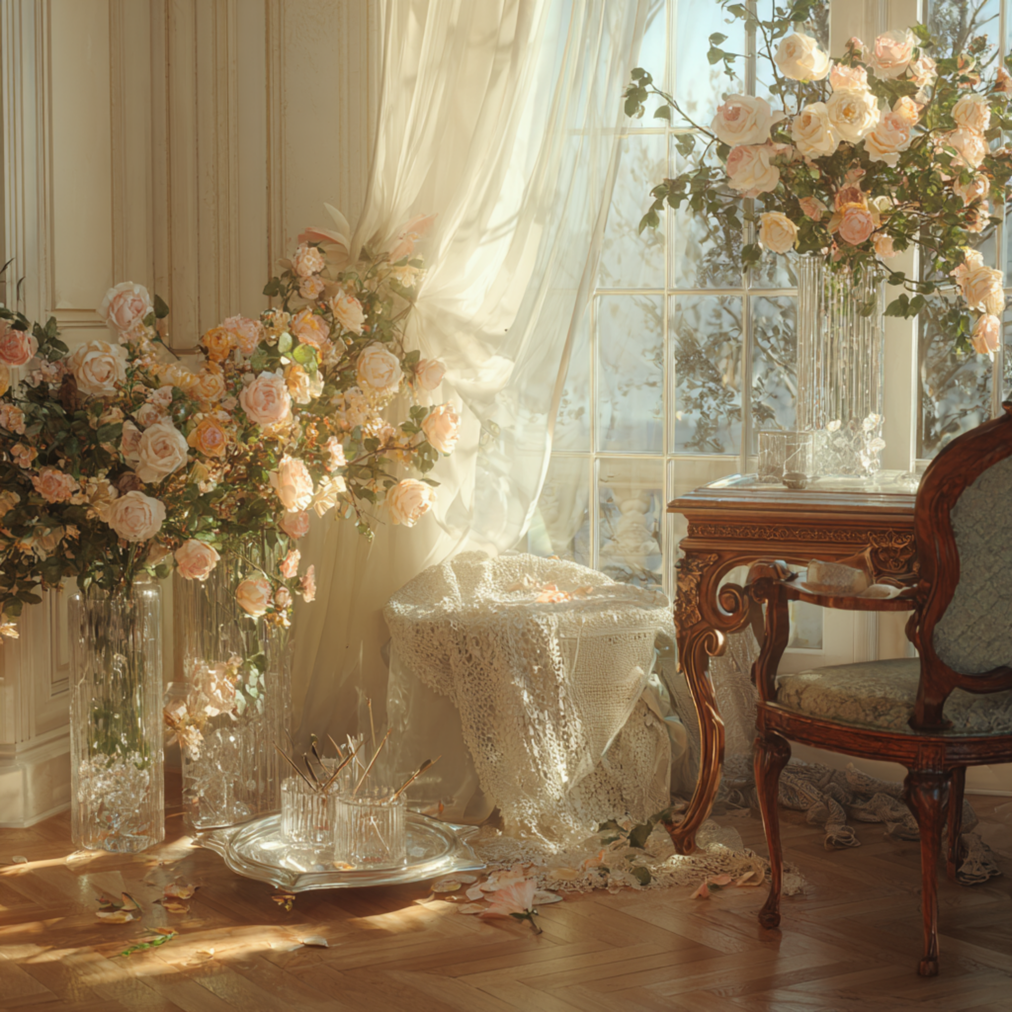 Roses in Crystal Vases