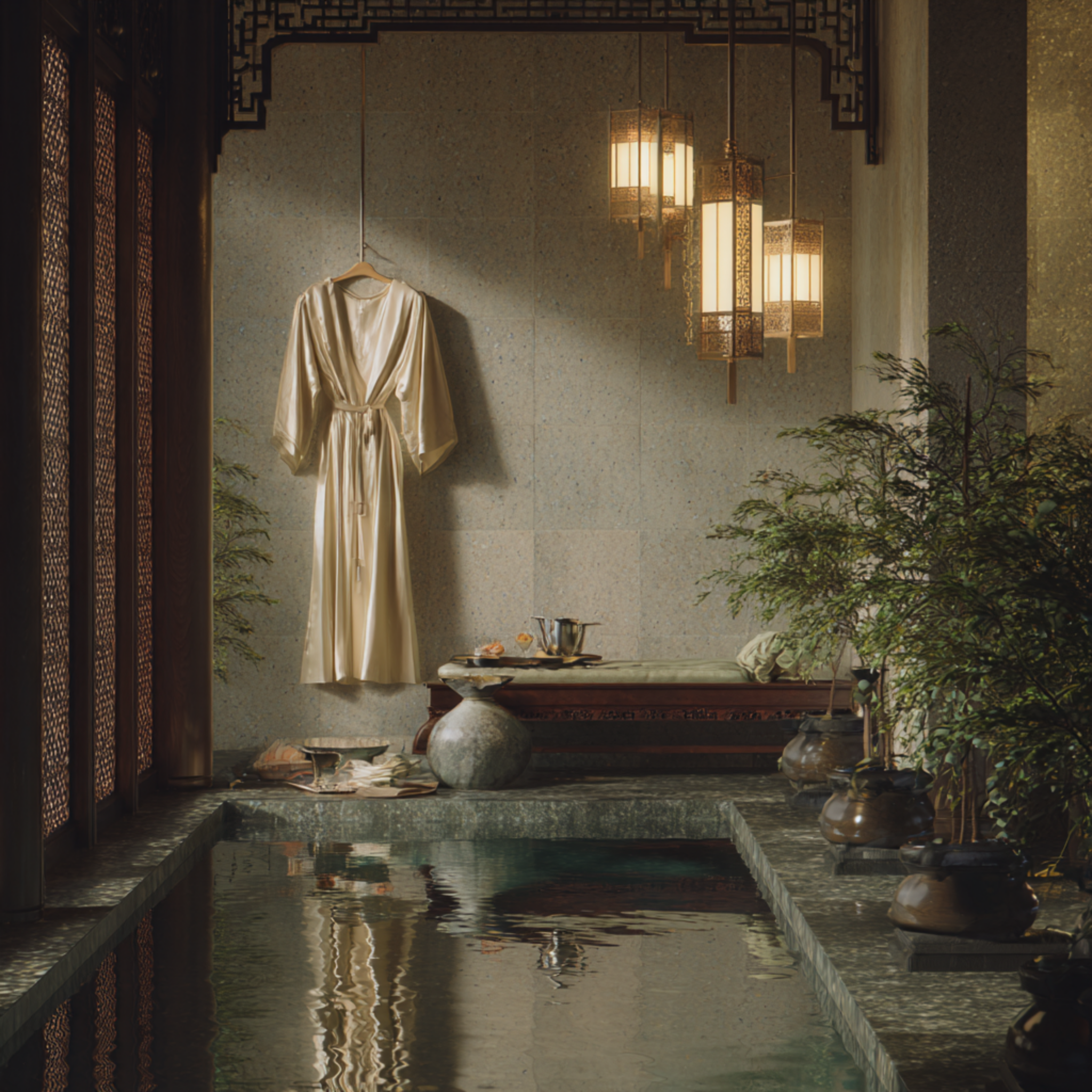 Silk Robe in the Bathhouse